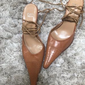 PURA VIDA Italian leather lace up mule sandal.